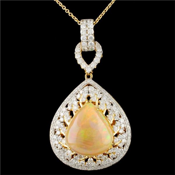 18K Gold 7.47ct Opal & 1.90ctw Diamond Pendant