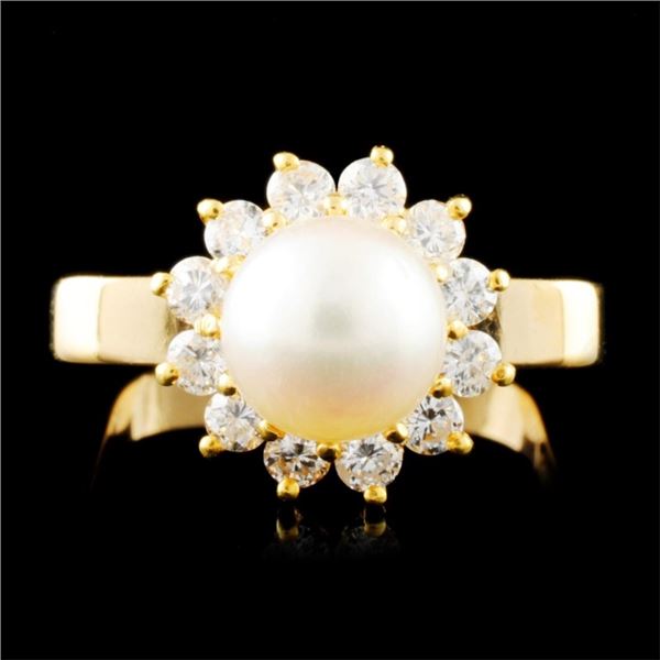 14K Gold 7.00MM Pearl & 0.42ctw Diamond Ring