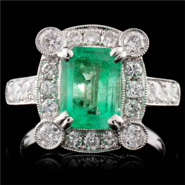 18K White Gold 1.53ct Emerald & 1.00ct Diamond Rin