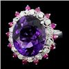 Image 2 : 14K Gold 8.00ct Amethyst & 0.70ct Diamond Ring