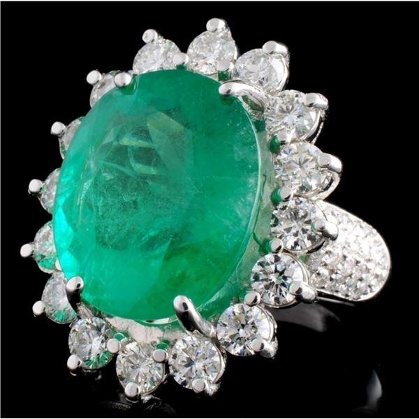 18K WG Emerald 11.30ct & Diamond Ring 2.54ct