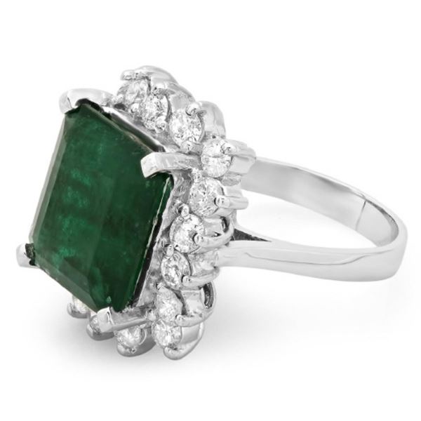 14K White Gold Emerald 7.50ct & Diamond Ring  1.50