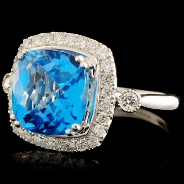 14K WG Topaz 5.60ct & Diamond Ring 0.48ctw