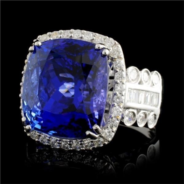 18K WG Tanzanite 12.70ct & Diamond Ring 1.23ctw