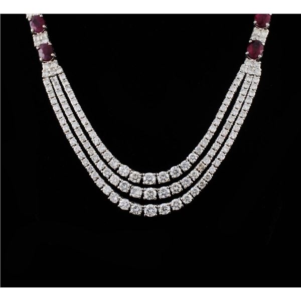 18K WG Ruby 5.39ct & Diamond Tennis Nec 14.48ctw