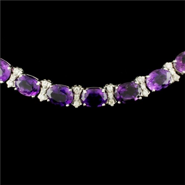 14K WG Amethyst 61.80ct &Diam Necklace 2.58ctw
