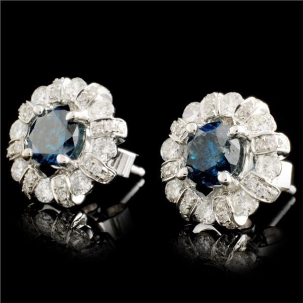 18 White Gold Diamond Earrings Fancy Color 1.73ctw