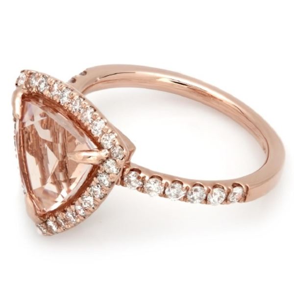 14K Rose Gold Morganite 3.00ct & Diam Ring 0.65ct