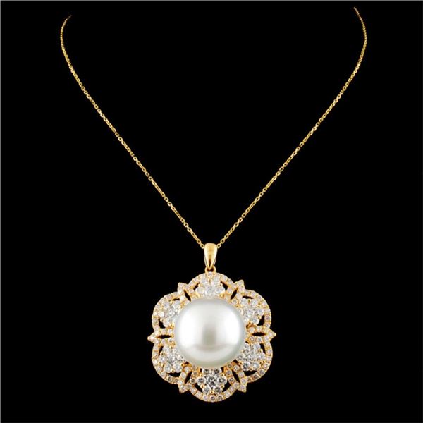 18K YG Pearl 14MM & Diamond Pendant 2.26ctw