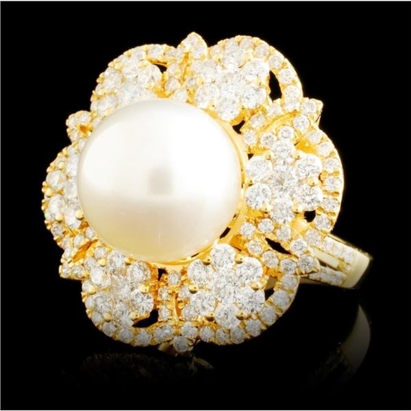 18K YG Pearl 11.50MM & Diamond Ring 2.18ctw