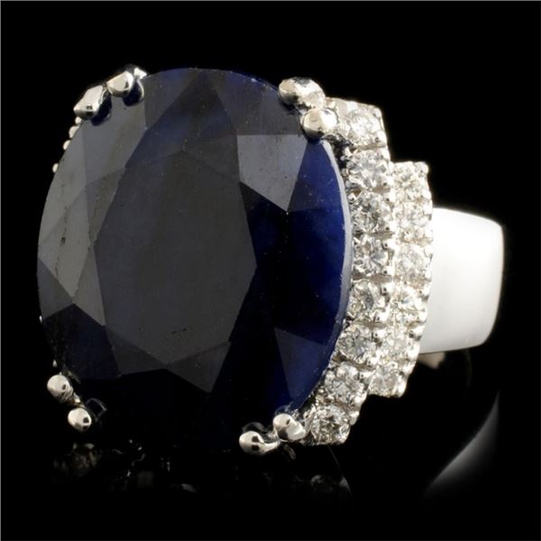 14K WG Sapphire 22.00ct & Diamond Ring 0.65ctw