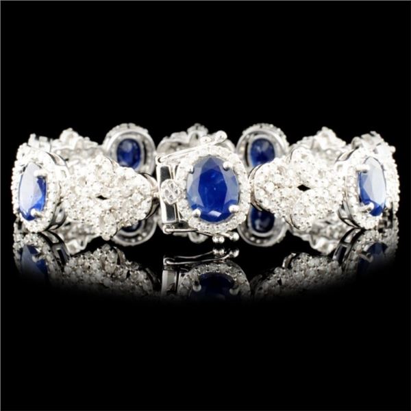 18K WG Sapphire 13.28ct & Diam Bracelet 5.60ctw