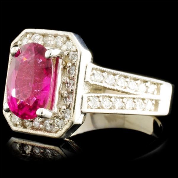 14K WG Tourmaline 2.5ct & Diamond Ring 0.76ctw