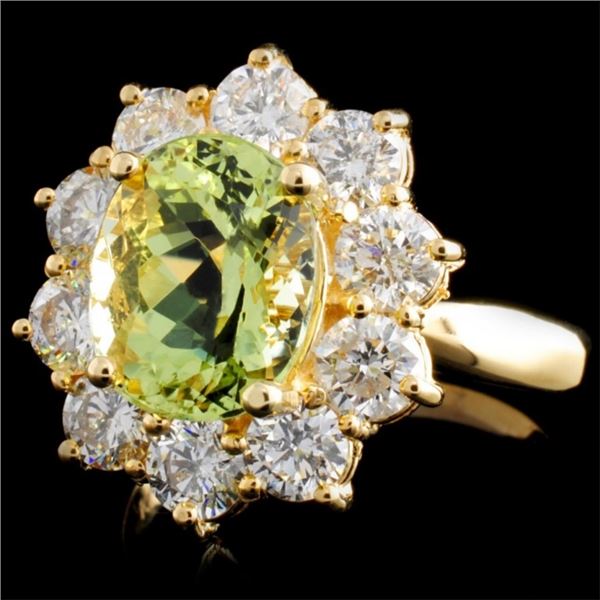 14K Yellow Gold Beryl 3.01ct & Diamond Ring 2.05ct