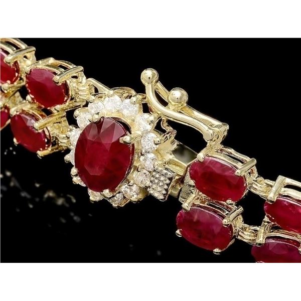 14K YG Ruby 20.00ct & Diamond Bracelet 0.50ct