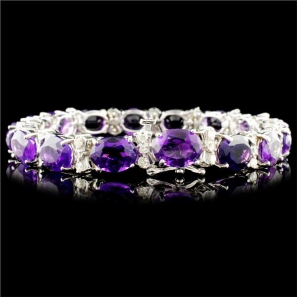 14K WG Amethyst 26.80ctw & Diam Bracelet 1.15ct