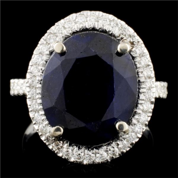 14K WG Sapphire 8.47ct & Diamond Ring 0.69ctw