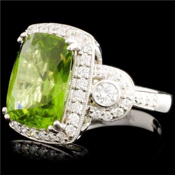 14K WG Peridot 5.74ct & Diamond Ring 0.74ctw