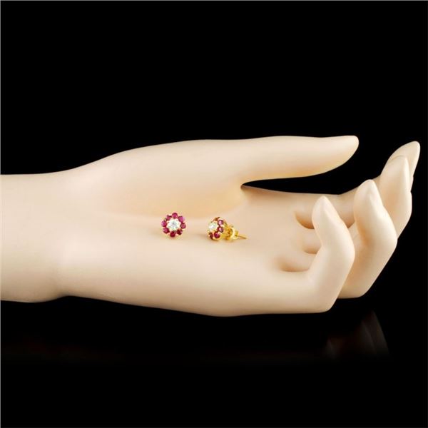 18K YG Ruby 1.30ctw & Diamond Earrings 0.29ctw