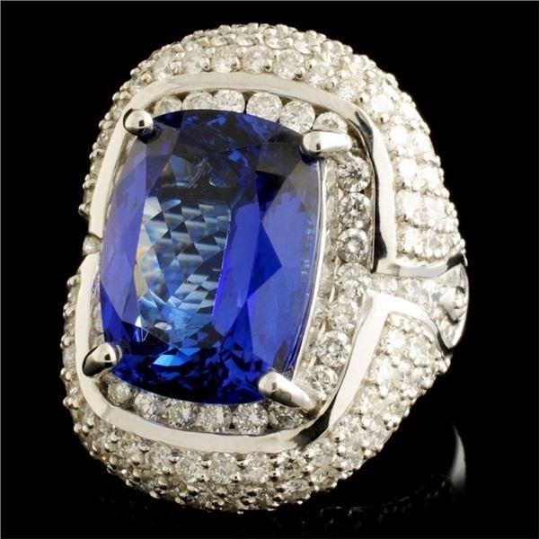 18K WG Tanzanite 10.92ct & Diamond Ring 3.76ctw