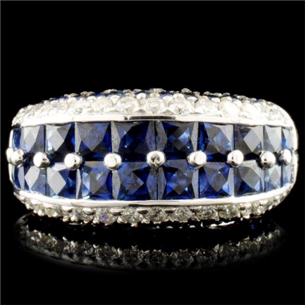 18K WG Sapphire 4.46ct & Diamond Ring 0.58ctw