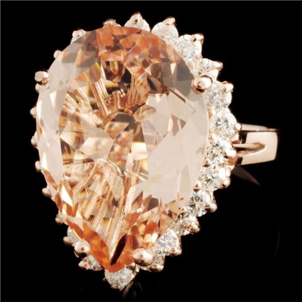 14K RG Morganite 8.50ct & Diam Ring 0.86ct