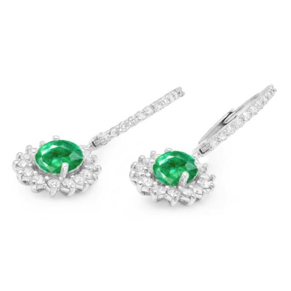 14K WG Emerald 2.15ct &Diamond Earrings 1.00ct