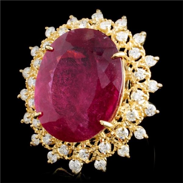 14K YG Tourmaline 24.36ct & Diamond Ring 1.49ctw