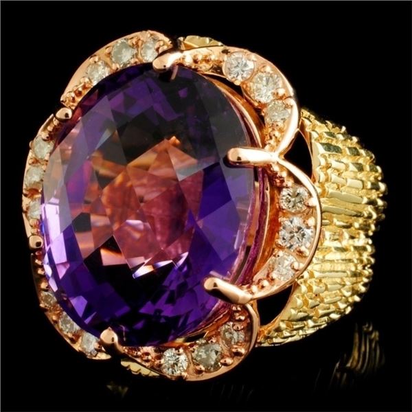 14K RG Amethyst 23.02ct & Diam Ring 0.75ctw