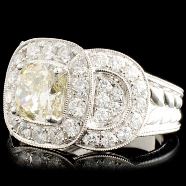 18K White Gold Diamond Ring Fancy Color 3.43ct
