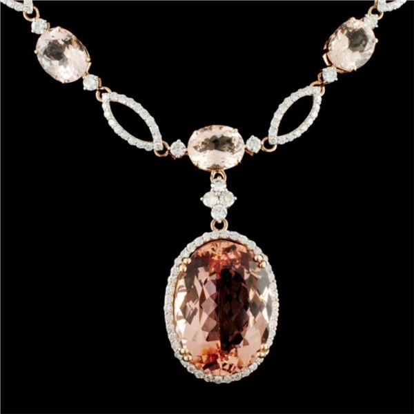 14K Morganite 44.18ct & Diam Necklace 4.25ctw