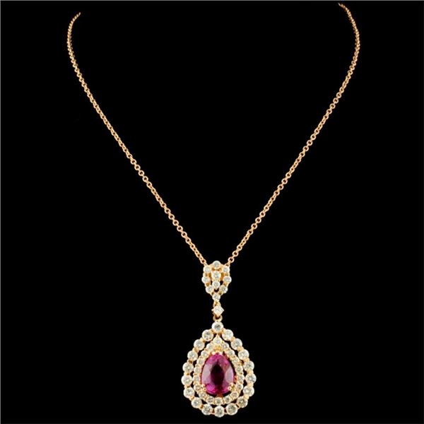 18K Rose Gold Sapphire 2.99ct & Diam Pendant 1.77c