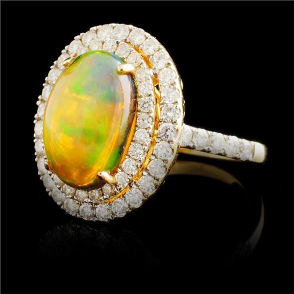 14K Yellow Gold Opal 2.60ct & Diamond Ring 1.63ct