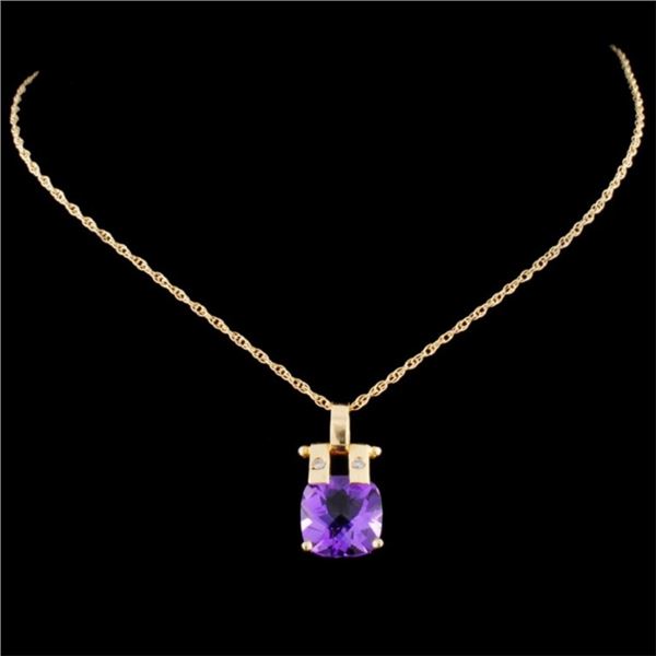 14K WG Amethyst 3.50ct & Diamond Pendant 0.03ctw