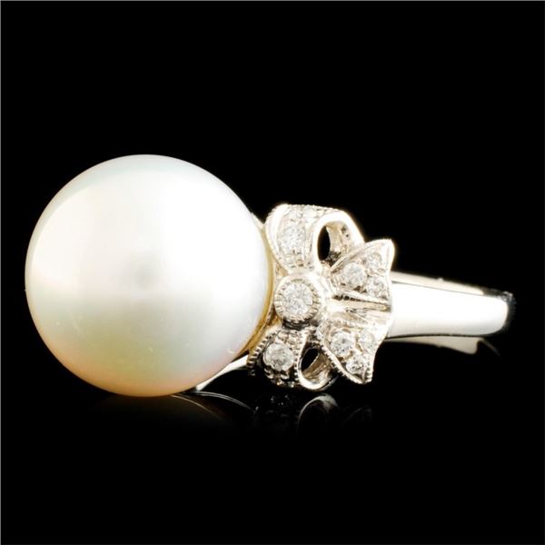 18K WG Pearl 12.00MM & Diamond Ring 0.27ctw
