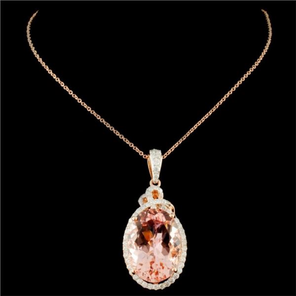 12.86ct Morganite & 0.65ctw Diam Pendant in 14K Go