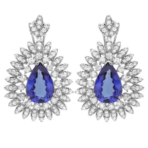 14K Gold 11.00ct Tanzanite & 4.00ct Diamond Earrin
