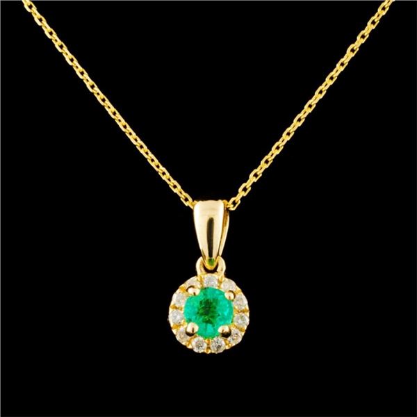 14K Gold 0.26ct Emerald & 0.09ctw Diamond Pendant