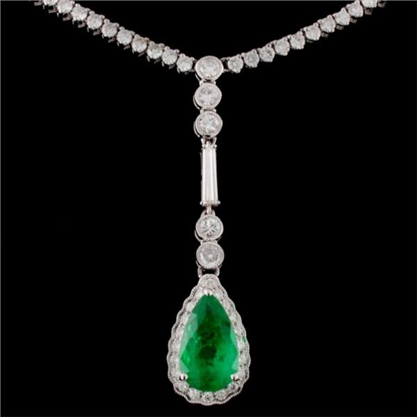 18K White Gold 1.81ct Emerald & 4.15ct Diamond Nec