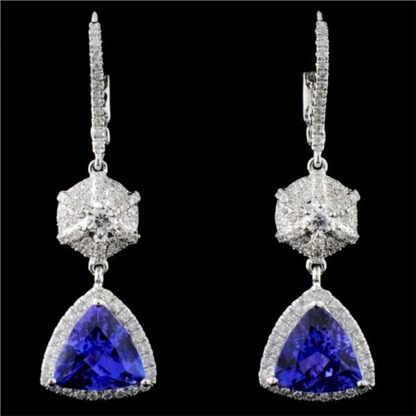 18K Gold 3.84ct Tanzanite & 0.73ct Diamond Earring