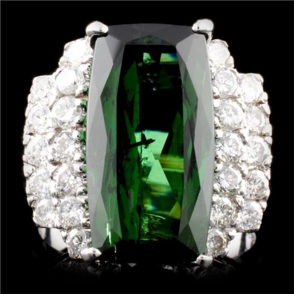 14K Gold 8.57ct Tourmaline & 0.99ctw Diamond Ring