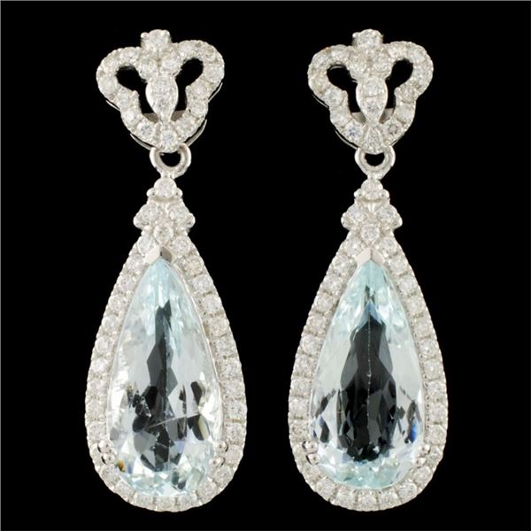 14K Gold Earrings Aquamarine 7.22ct & Diam 1.05ctw