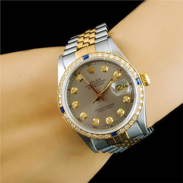 36mm DateJust Rolex Watch, YG/SS Diamonds