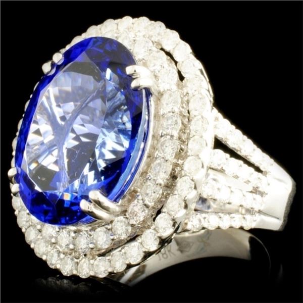 11.05ct Tanzanite & 1.77ct Diam Ring, 18K Gold