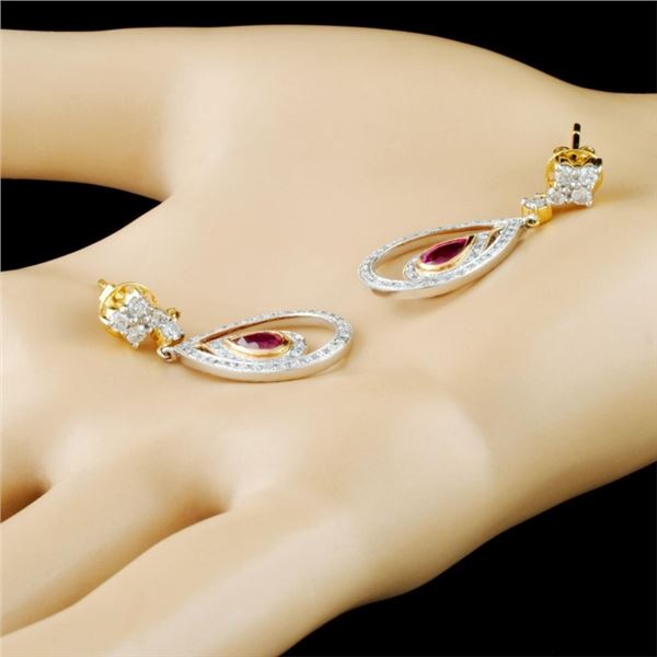 0.98ct Ruby & 0.94ctw Diam Earrings in 18K Gold