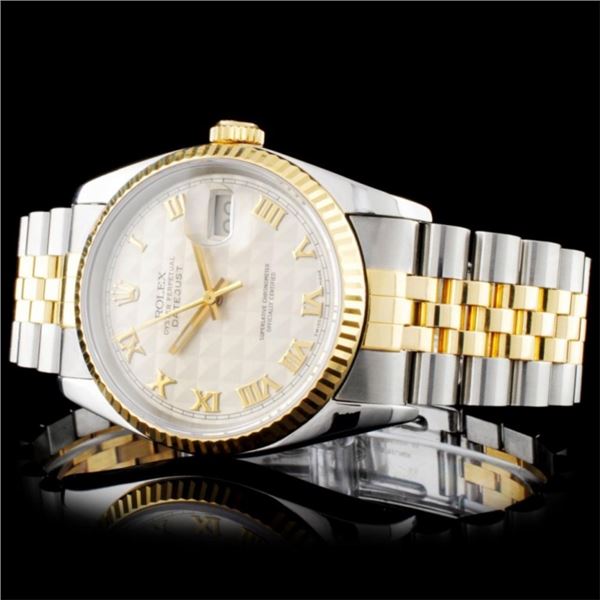 36mm Rolex DateJust Ivory Pyramid Dial YG/SS Watch