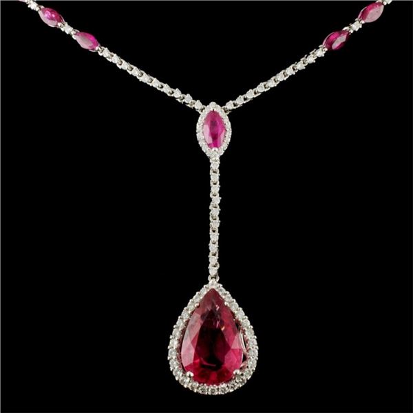 9.94ct Rubellite & 1.56ctw Diam Necklace in 14K Go