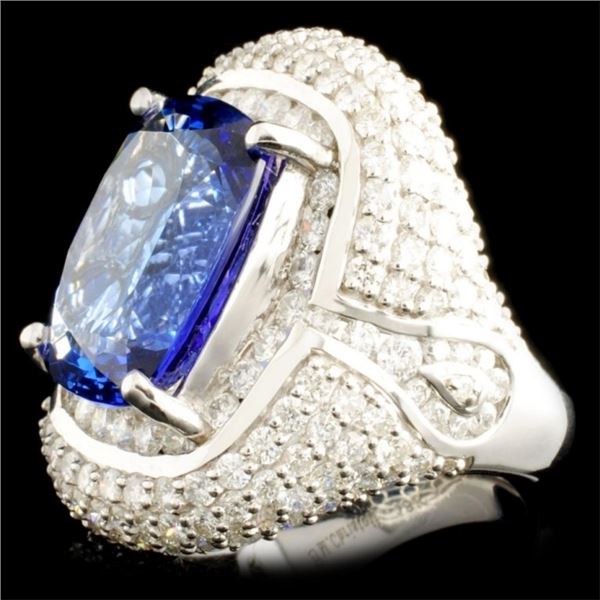 18K Gold Ring: Tanzanite 10.92ct & Diam 3.76ctw