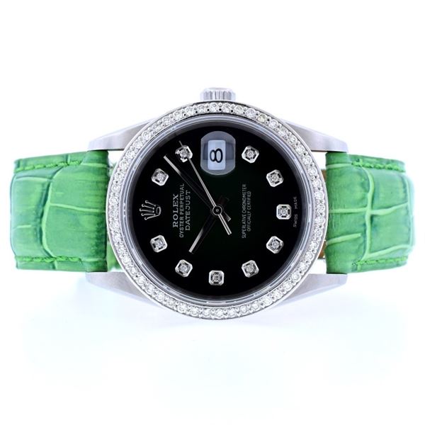 36MM Black Green Diamond Rolex DateJust Watch