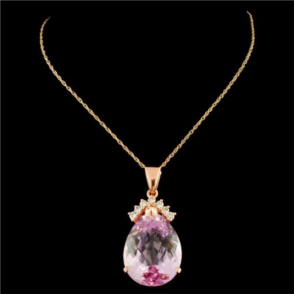 25.50ct Kunzite & 0.40ctw Diam Pendant in 14K Gold